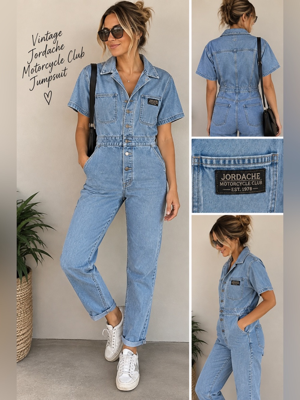 Vintage Jordache Motorcycle Club Denim Jumpsuit Small 90s Y2K Utility Boiler Sui
